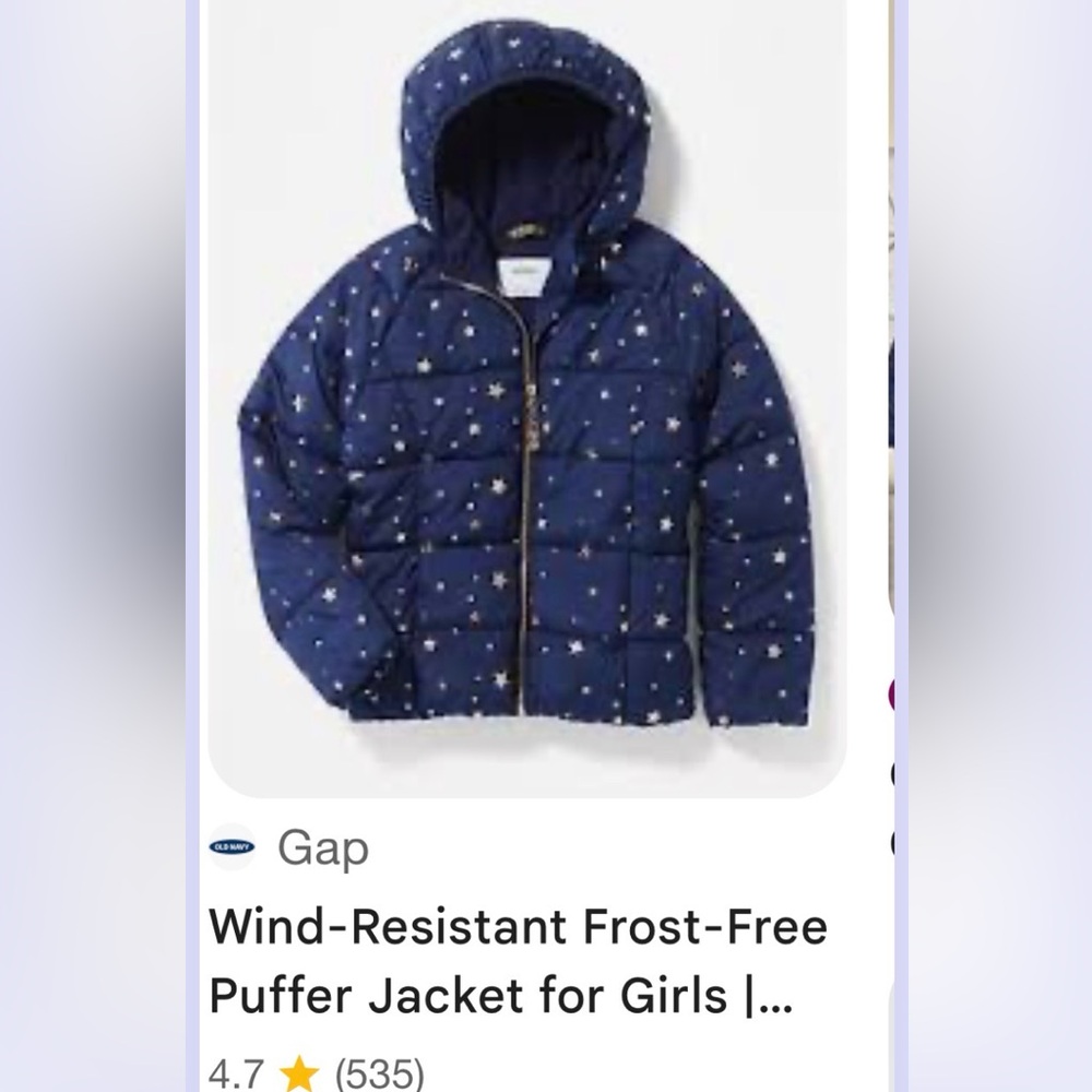 NWT Old Navy Girls Frost-Free Starry Night Puffer Jacket Blue/ Gold XXL Plus